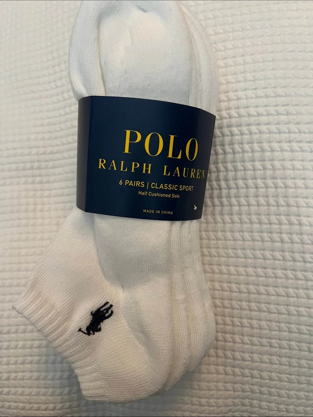 Polo by Ralph Lauren White Athletic Crew Socks with Navy Logo - Pack